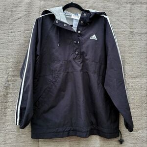 Adidas Vintage Hooded Pullover Lined Jacket Three Stripes Mens Size Medium